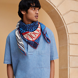 HERMES PARIS ゴルチエ期 ドルマンパーカー 青 コットン 羊革 カレH 100 《ココリコー!》 - ブルー | Hermès - エルメス-公式